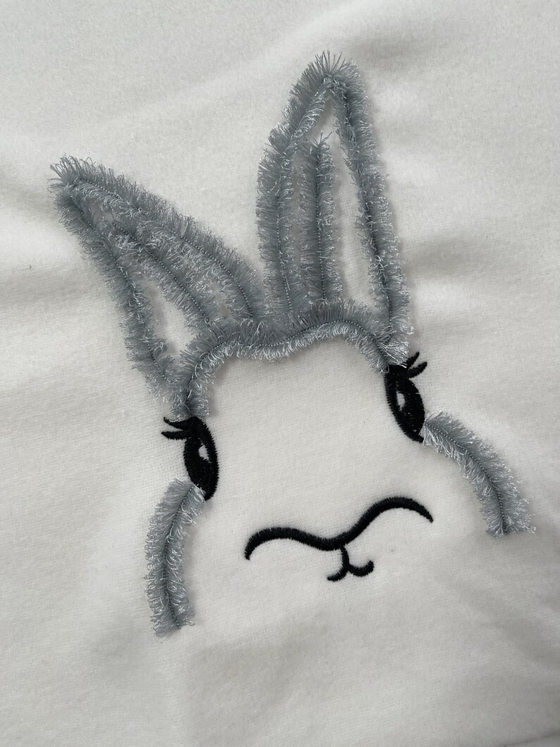 Fluffy Easter Peeking Bunny Fluffy Embroidered Sweatshirt, Fringe Embroidered Sweatshirt, Embroidered Sweatshirt