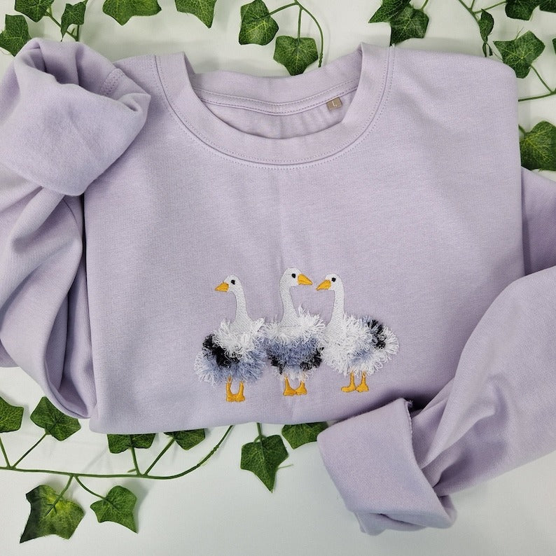 Fluffy goose embroidered Sweatshirt. 3D silly goose. Cozy sweatshirt with embroidery. Perfect gift or treat yourself.