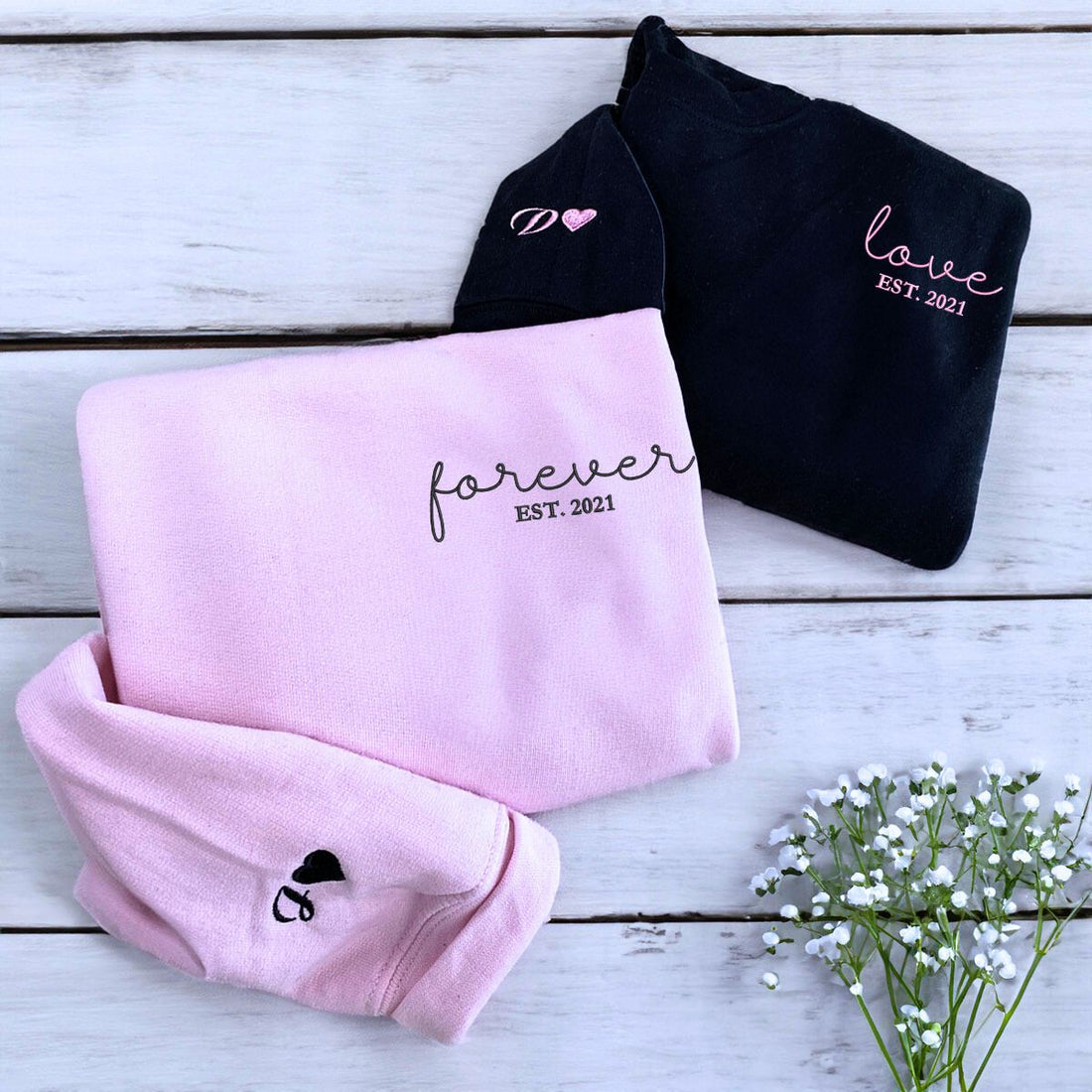 Custom Embroidered Forever & Love Matching Sweatshirt or Hoodie