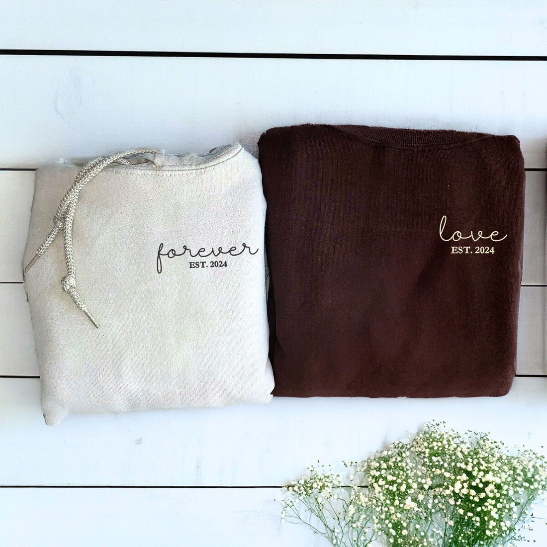 Custom Embroidered Forever & Love Matching Sweatshirt or Hoodie