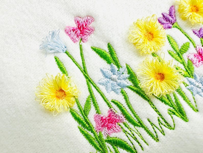 Fringed Fluffy Floral Border Garden grass Flower Fluffy Embroidered Sweatshirt, Fringe Embroidered Sweatshirt, Embroidered Sweatshirt