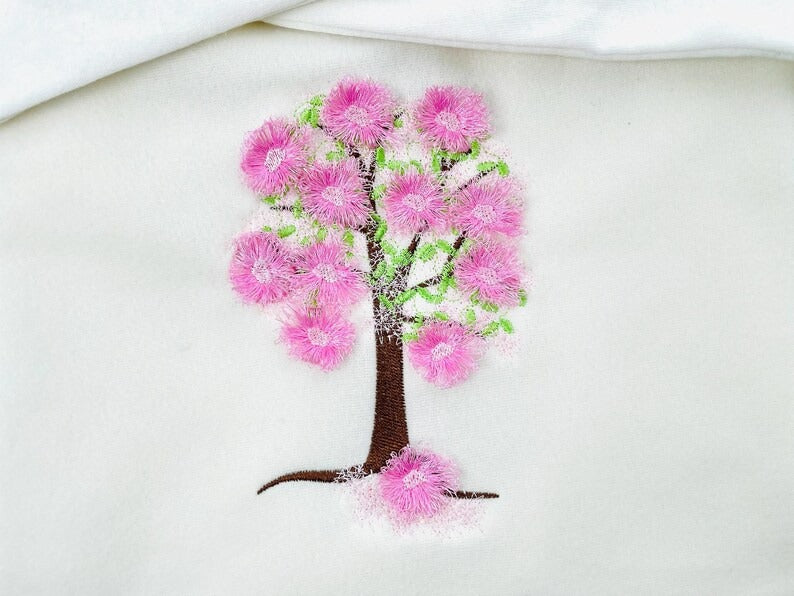 Fringed Blossom Tree Cherry Sakura Apple Tree Fluffy Embroidered Sweatshirt, Fringe Embroidered Sweatshirt, Embroidered Sweatshirt