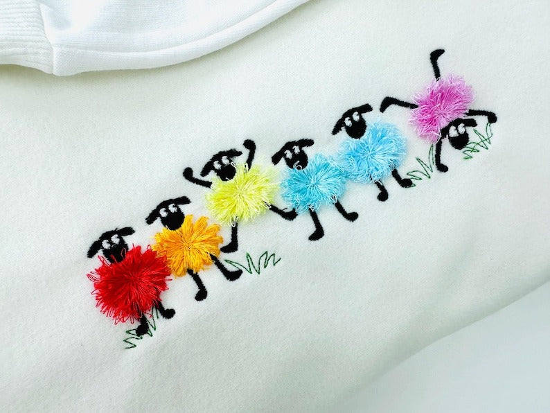 Funny Fuzzy Sheep Fluffy Embroidered Sweatshirt