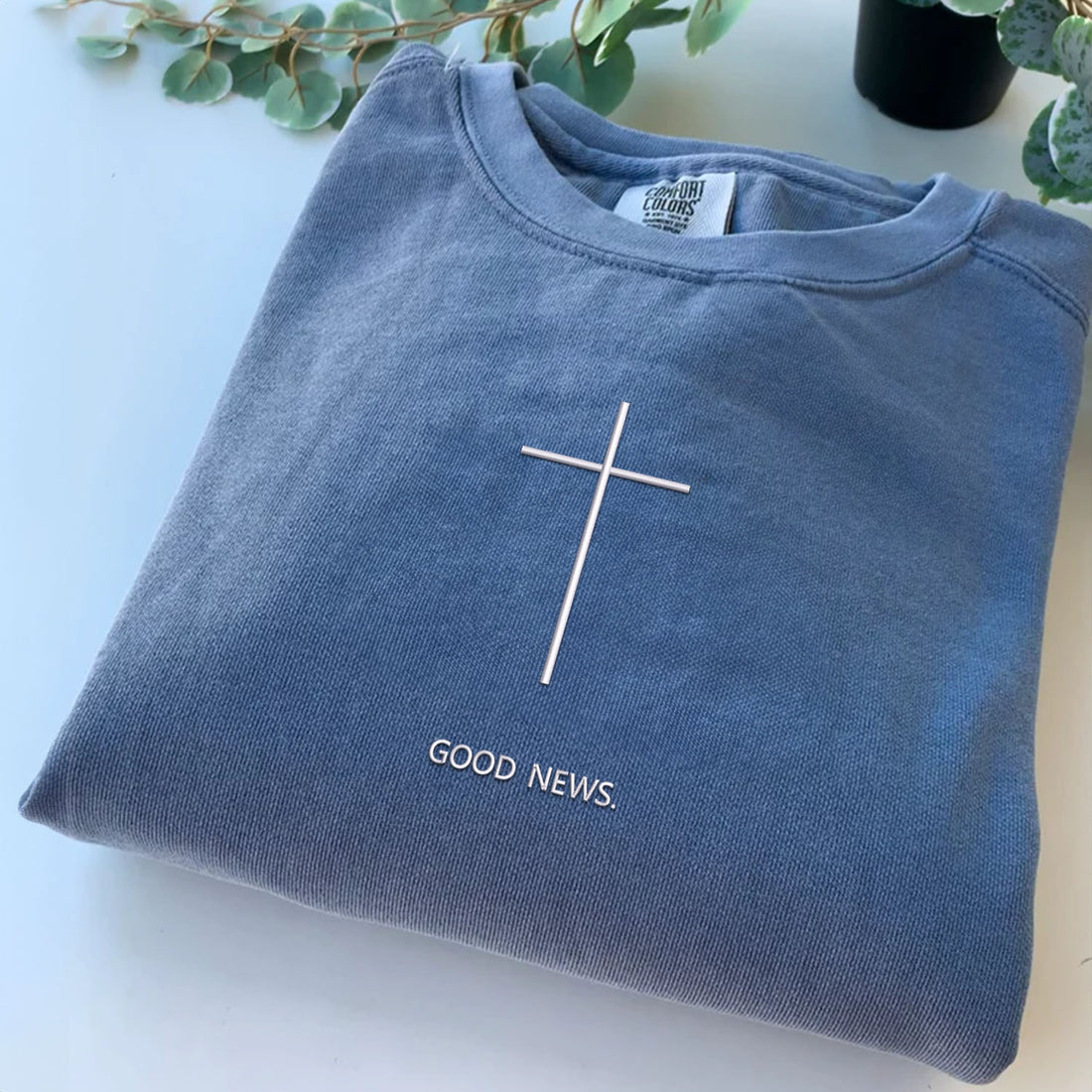 Comfort ColorÂ® Embroidered Good News Sweatshirt