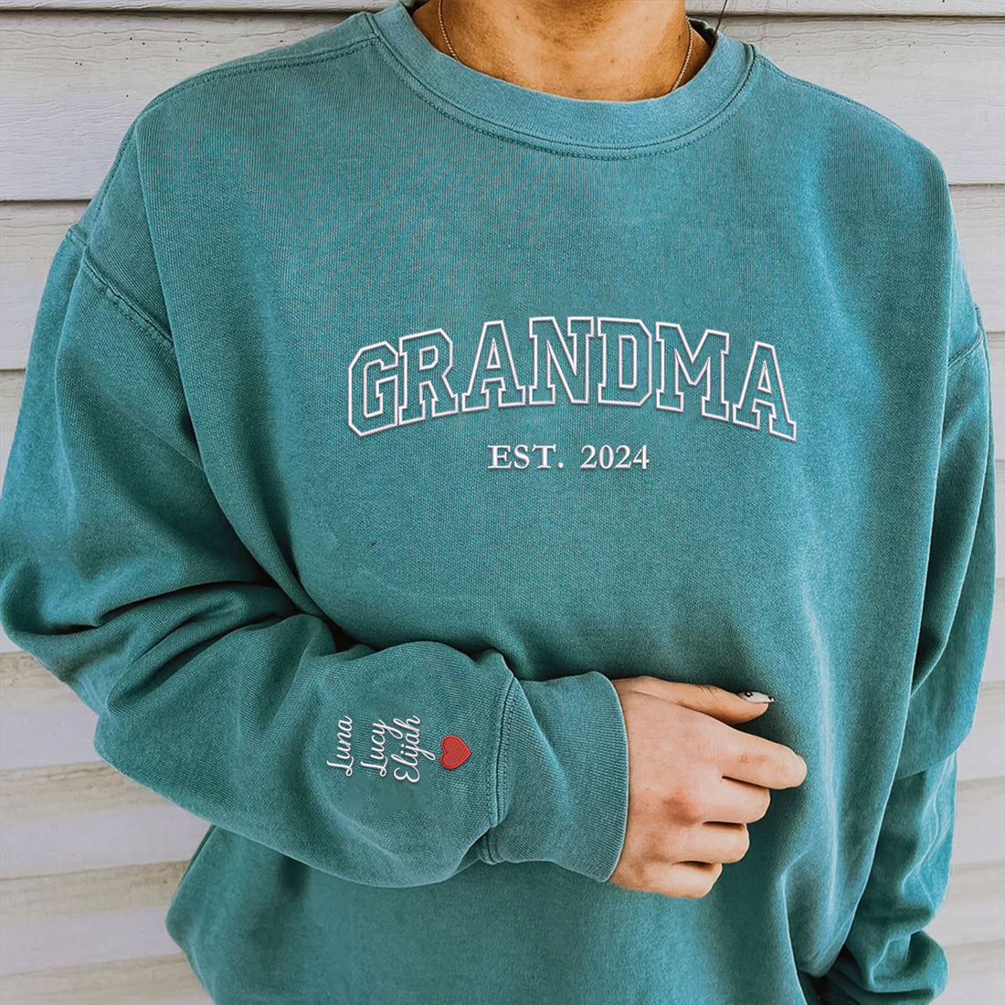 Comfort ColorÂ® Embroidered Grandma Est Sweatshirt with Names on Sleeve