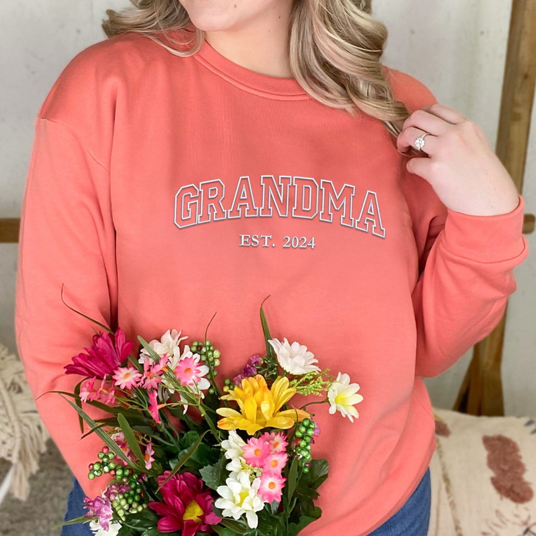 Comfort ColorÂ® Embroidered Grandma Est Sweatshirt with Names on Sleeve