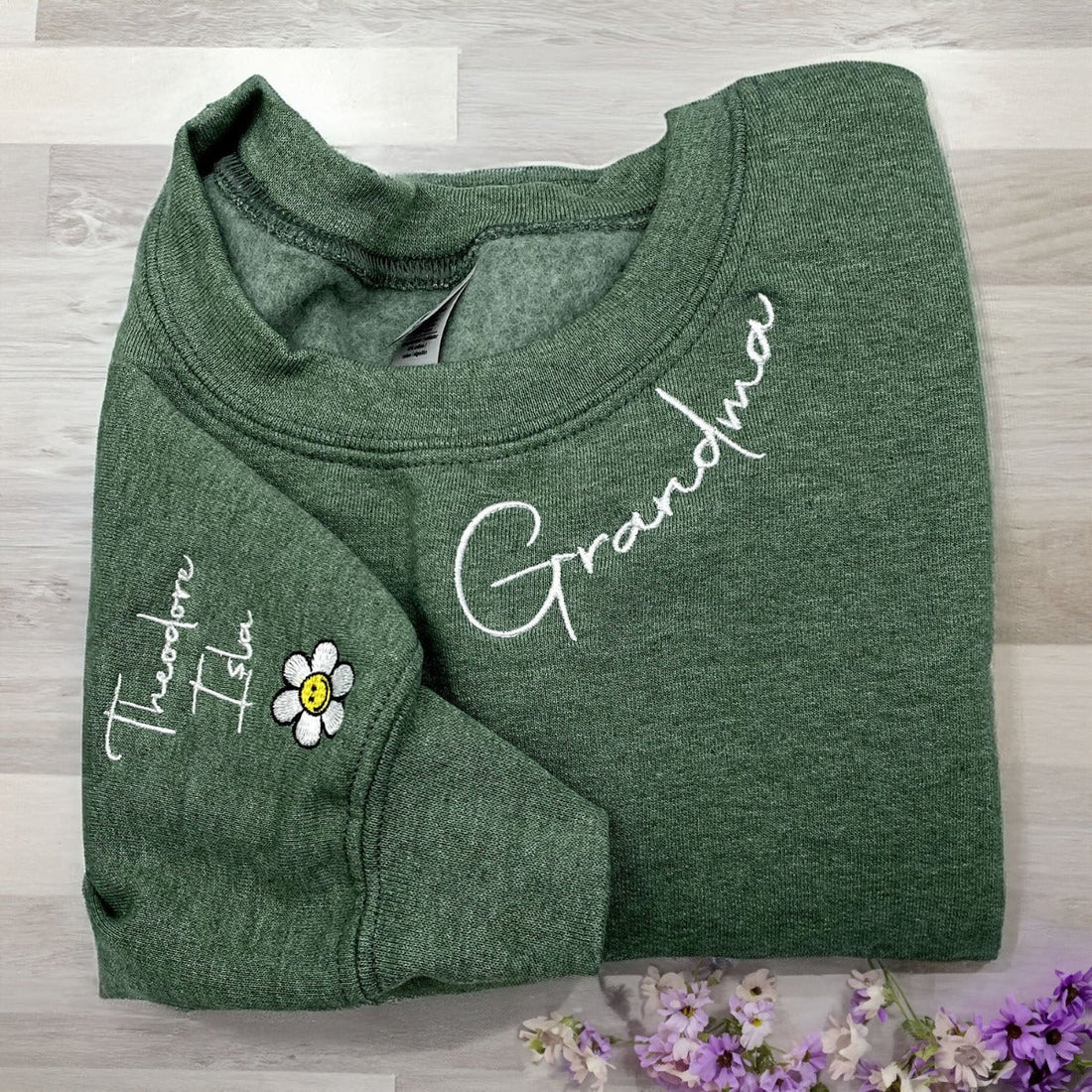 Custom Embroidered Grandma Sweatshirt with GrandKids Names on Sleeve, Personalized Mother's Day Gift