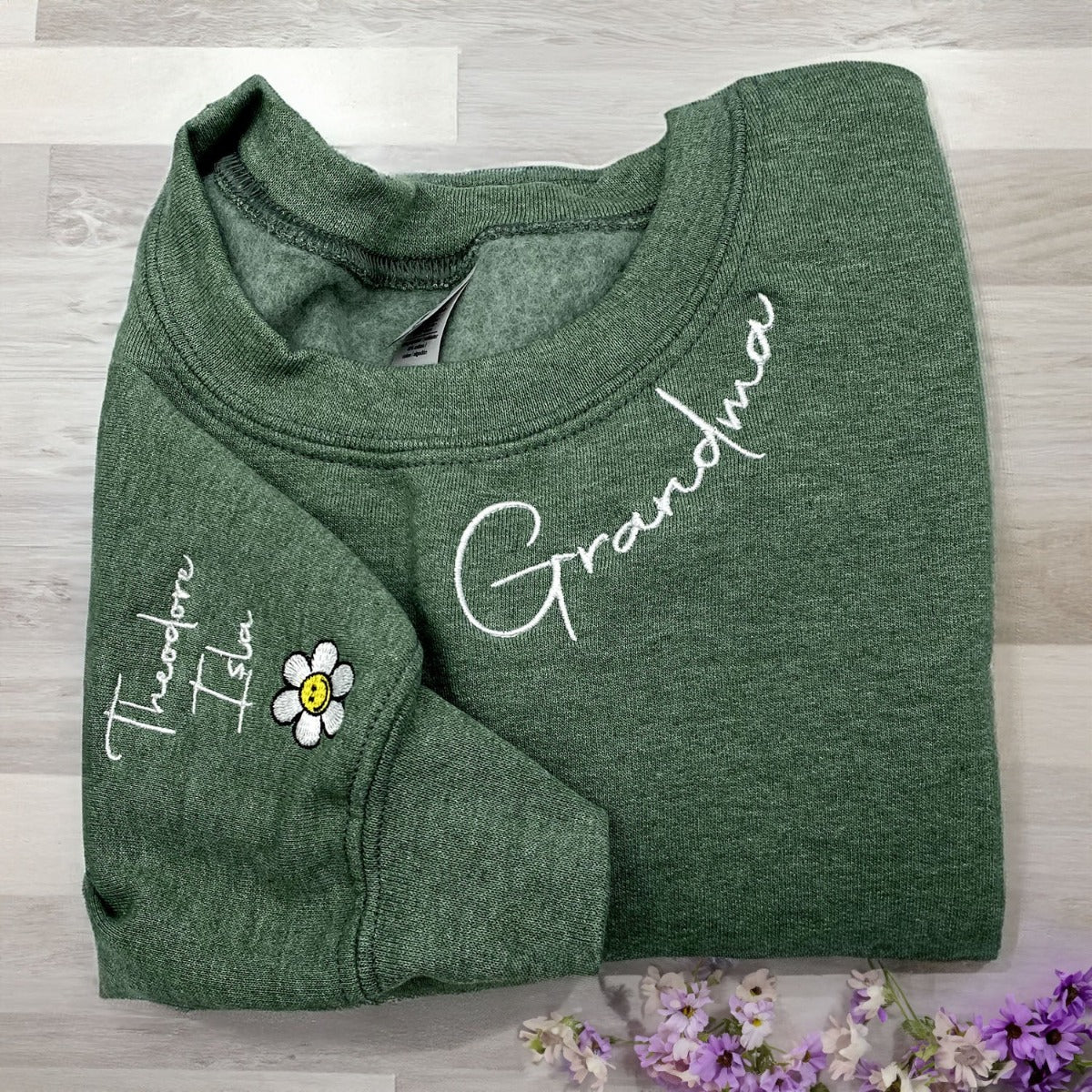Custom Embroidered Grandma Sweatshirt with GrandKids Names on Sleeve, Personalized Mother's Day Gift