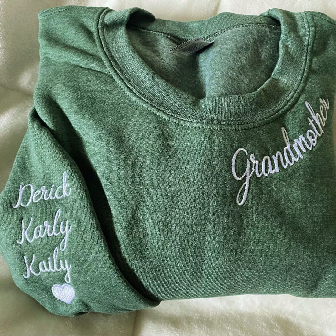 Custom Embroidered Grandmother Sweatshirt with GrandKids Names on Sleeve