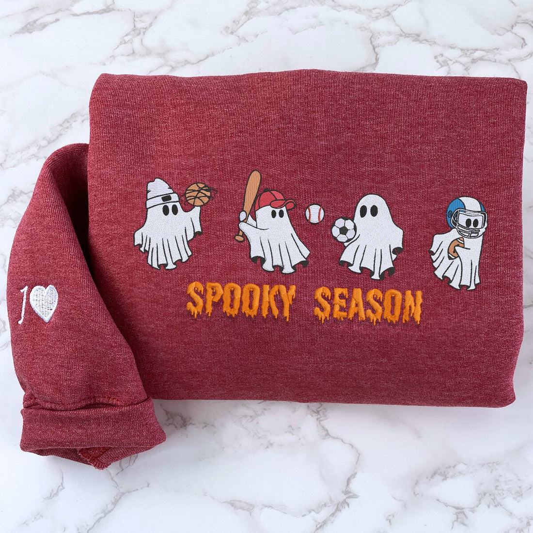 Comfort ColorÂ® Embroidered Ghost Playing Sport Spooky Season Halloween T-Shirt or Sweatshirt