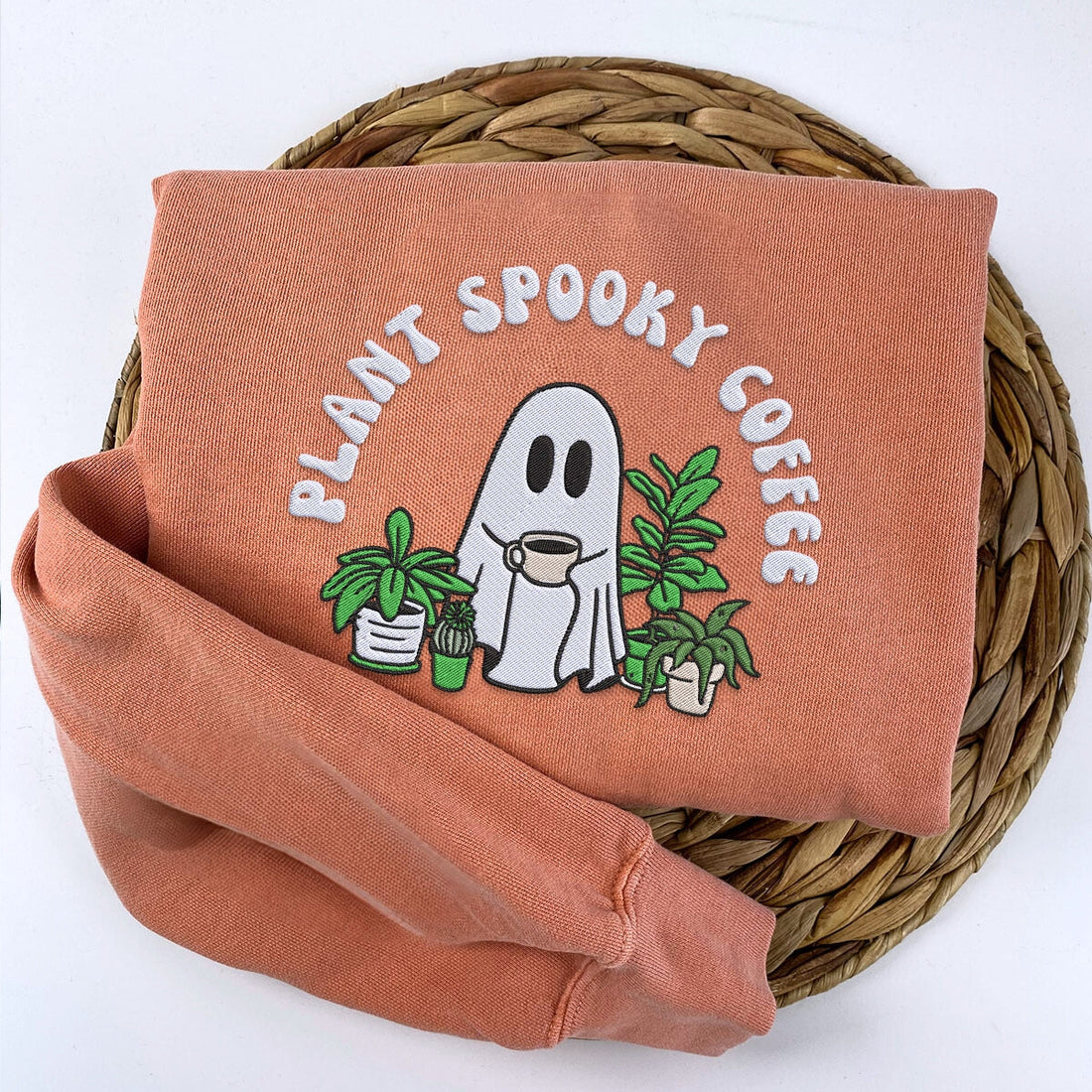 Comfort ColorÂ® Embroidered Halloween Ghost Plant Coffee T-Shirt or Sweatshirt