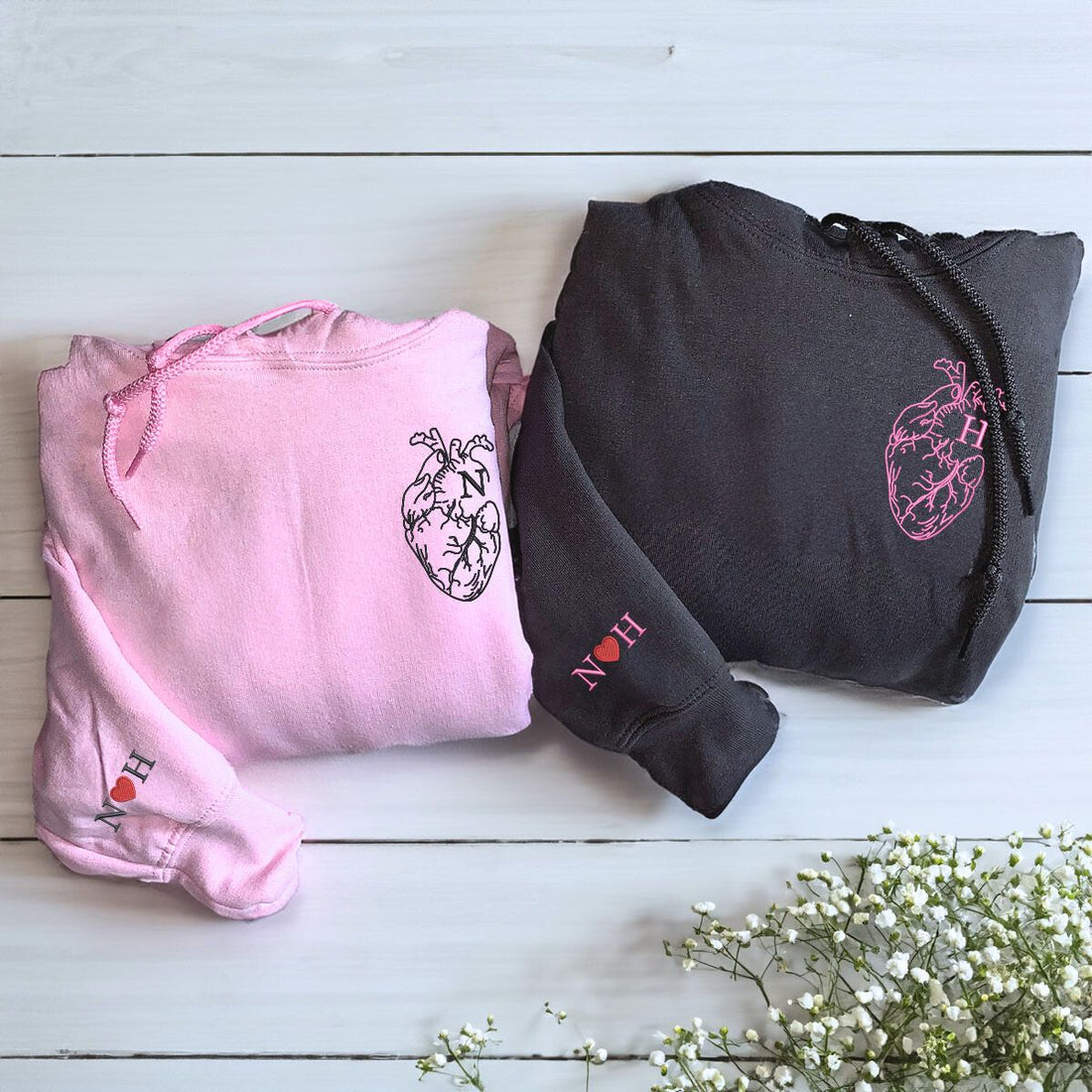 Custom Embroidered Anatomical Heart with Initial Matching Sweatshirt or Hoodie