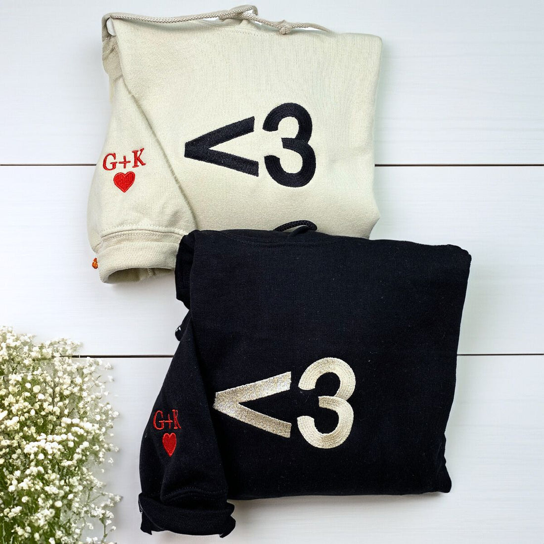 Custom Embroidered Heart Symbol Matching Sweatshirt or Hoodie