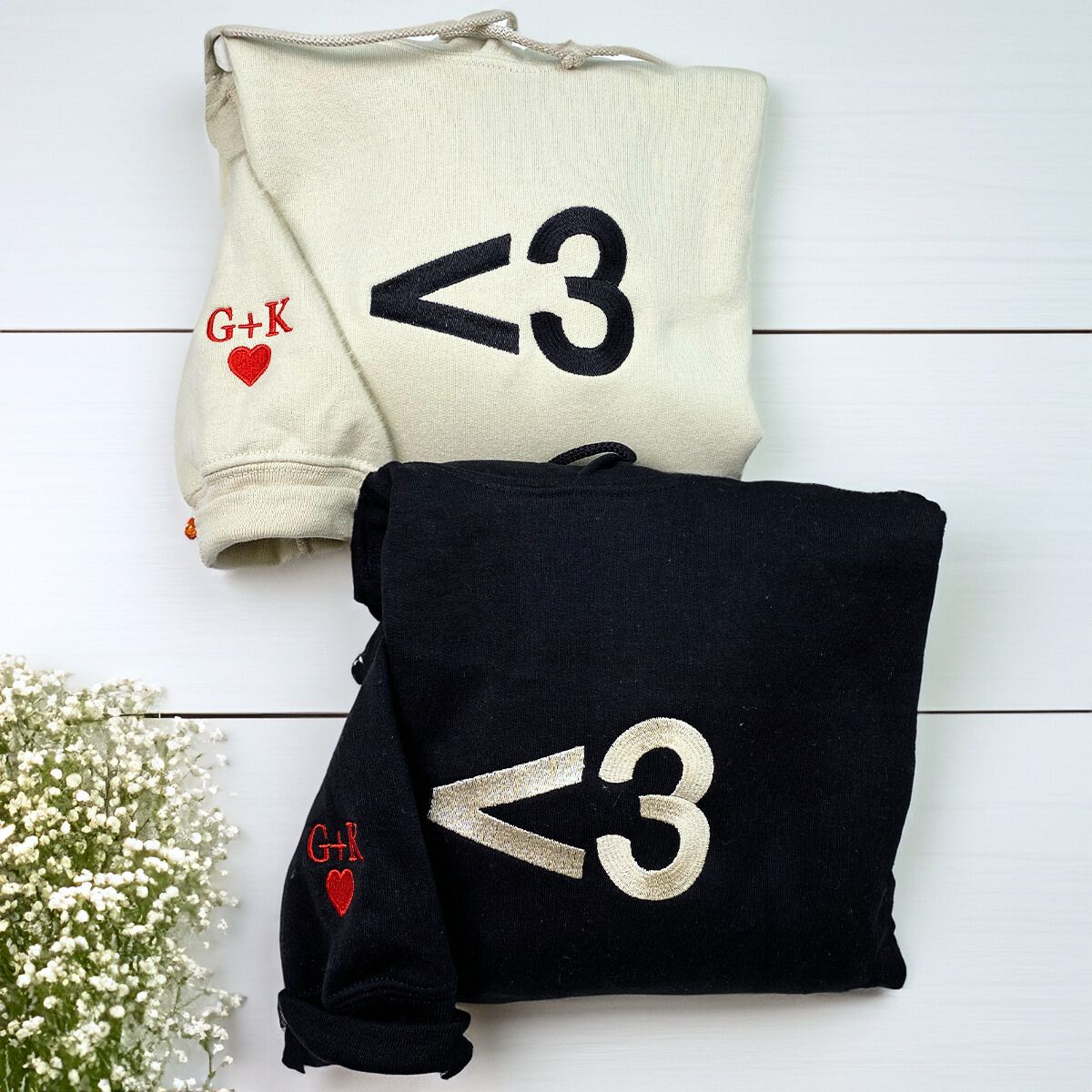 Custom Embroidered Heart Symbol Matching Sweatshirt or Hoodie
