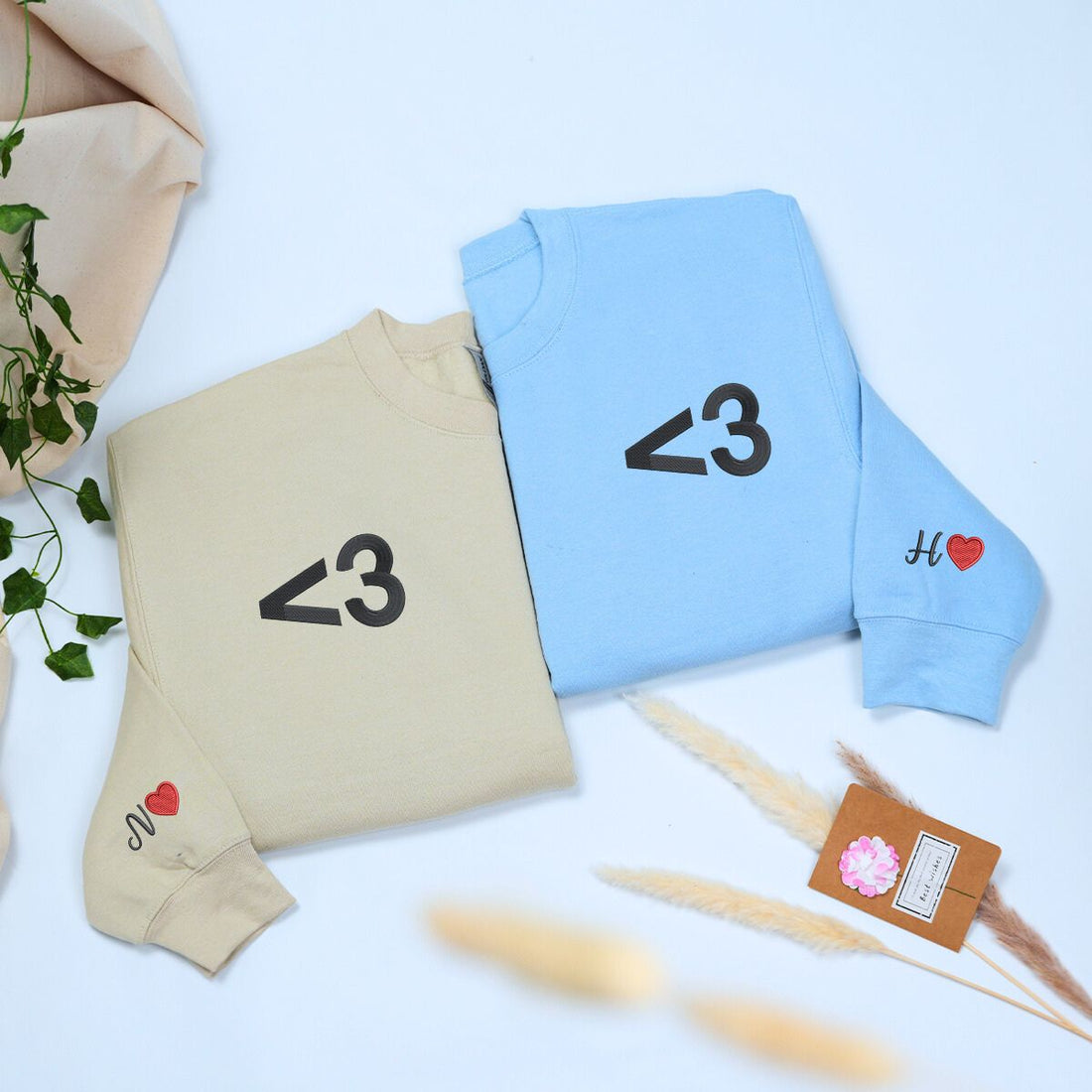 Custom Embroidered Heart Symbol Matching Sweatshirt or Hoodie