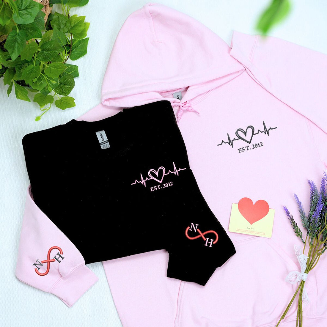 Custom Embroidered Heartbeat Roman Numerals Matching Couple Sweatshirt or Hoodie