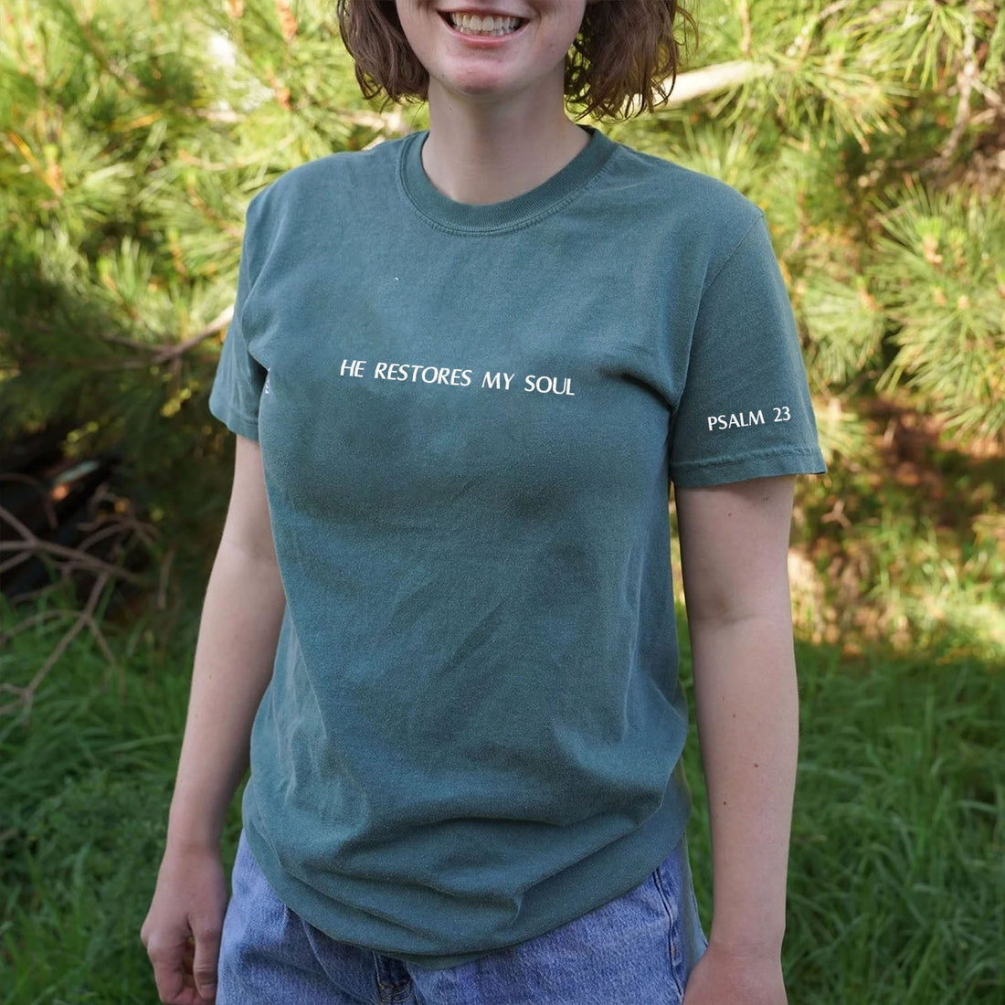 Comfort ColorÂ® Embroidered He Restores My Soul Sweatshirt or Shirt