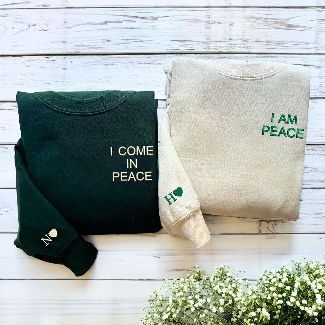 Custom Embroidered I Come In Peace I Am Peace Matching Sweatshirt or Hoodie