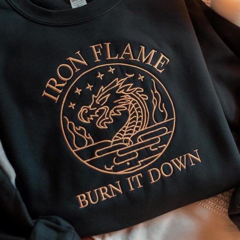 Iron Flame Embroidered Sweatshirt, Fourth Wing Shirt, Fantasy Book Sweatshirt, Dragon Rider Shirt, Bookish Shirt, Basgiath War College Shirt