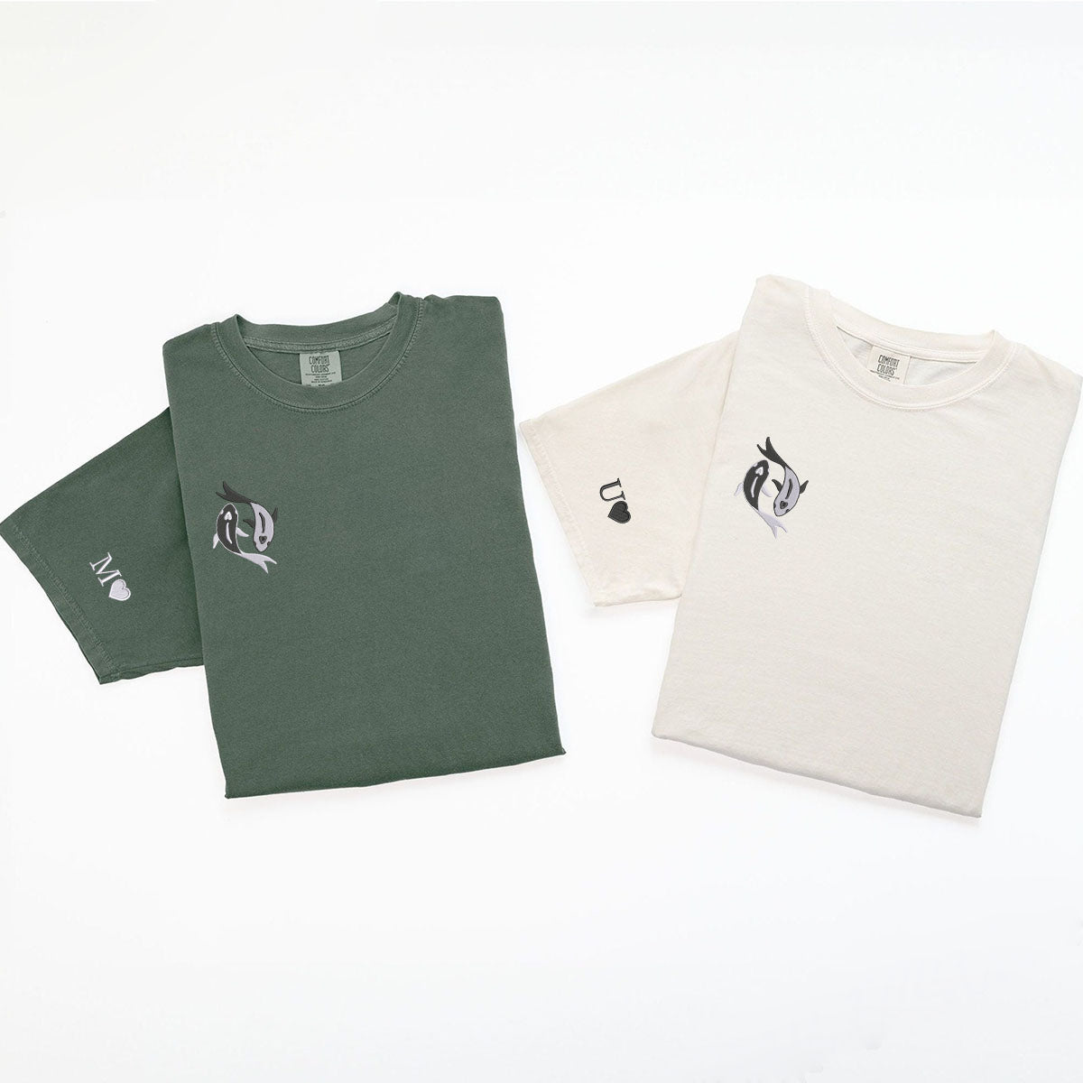 Custom Embroidered Koi Fish Yin Yang Matching T-shirts for Couples