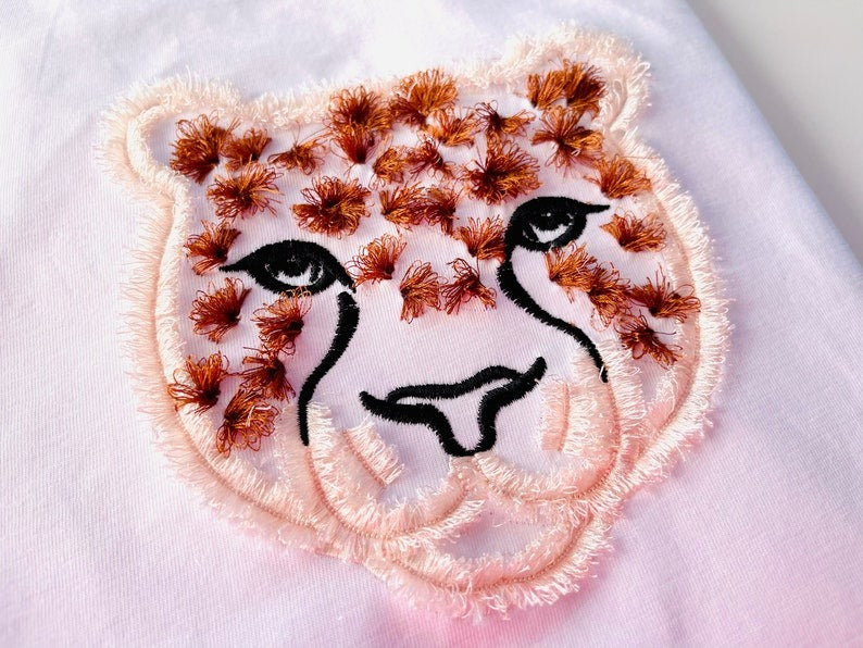 Leopard Face Fluffy Embroidered Sweatshirt, Fringe Embroidered Sweatshirt, Embroidered Sweatshirt