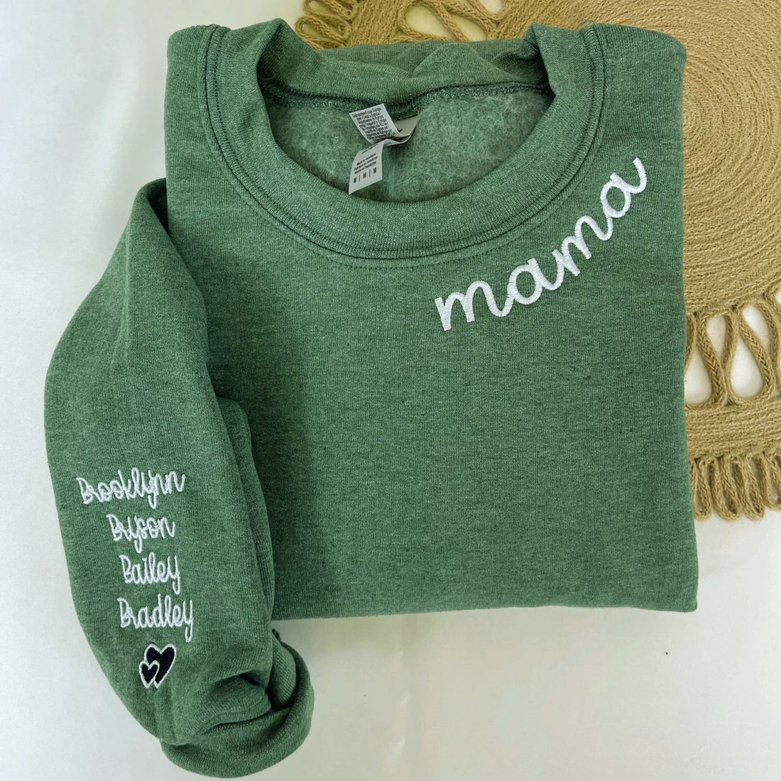 Mama Embroidered Sweatshirt - Personalized Gift for Moms, Hers - Kids Names on Sleeve