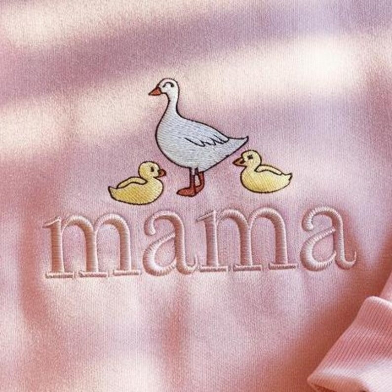 Mama Goose Minimal Embroidered Sweatshirt, Goose Mom Sweatshirt, Geese Family Shirt, Goose Family Mama Crewneck, Cute Duck Mama Sweatshirt