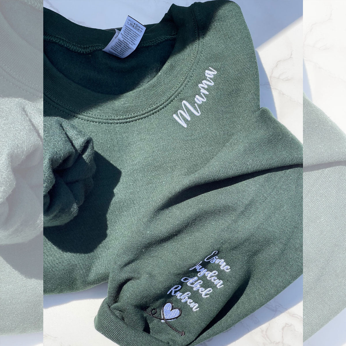 Custom Momma Mama Sweatshirt or Hoodie with Embroidered Kids Names on Sleeve