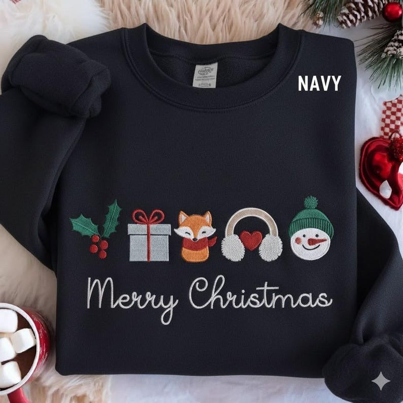 Merry Christmas Embroidered Sweatshirt, Winter Wonderland Sweatshirt, Snowman Winter Fox Sweatshirt, Christmas Sweater, Christmas Vibe Shirt