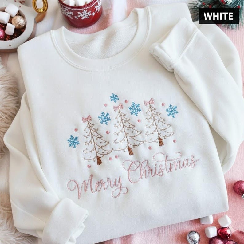 Merry Christmas Tree Embroidered Sweatshirt, Cute Christmas Tree Sweater, Christmas Sweatshirt, Merry Christmas Shirt, Christmas Tree Shirt