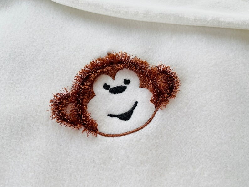 Monkey silhouette chenille Cute Monkey Fluffy Embroidered Sweatshirt, Fringe Embroidered Sweatshirt, Embroidered Sweatshirt