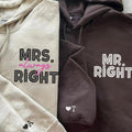 Mr Right x Mrs Always Right Pocket Custom Embroidered Matching Hoodies For Couples
