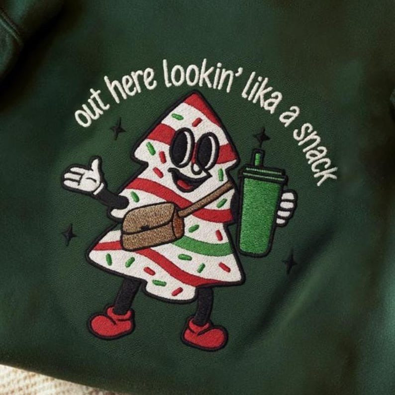 Out Here Lookin Like A Snack Embroidered Sweatshirt, Boojee Christmas Shirt, Christmas Tree Cake Shirt, Holiday Shirt, Christmas Sweatshirt