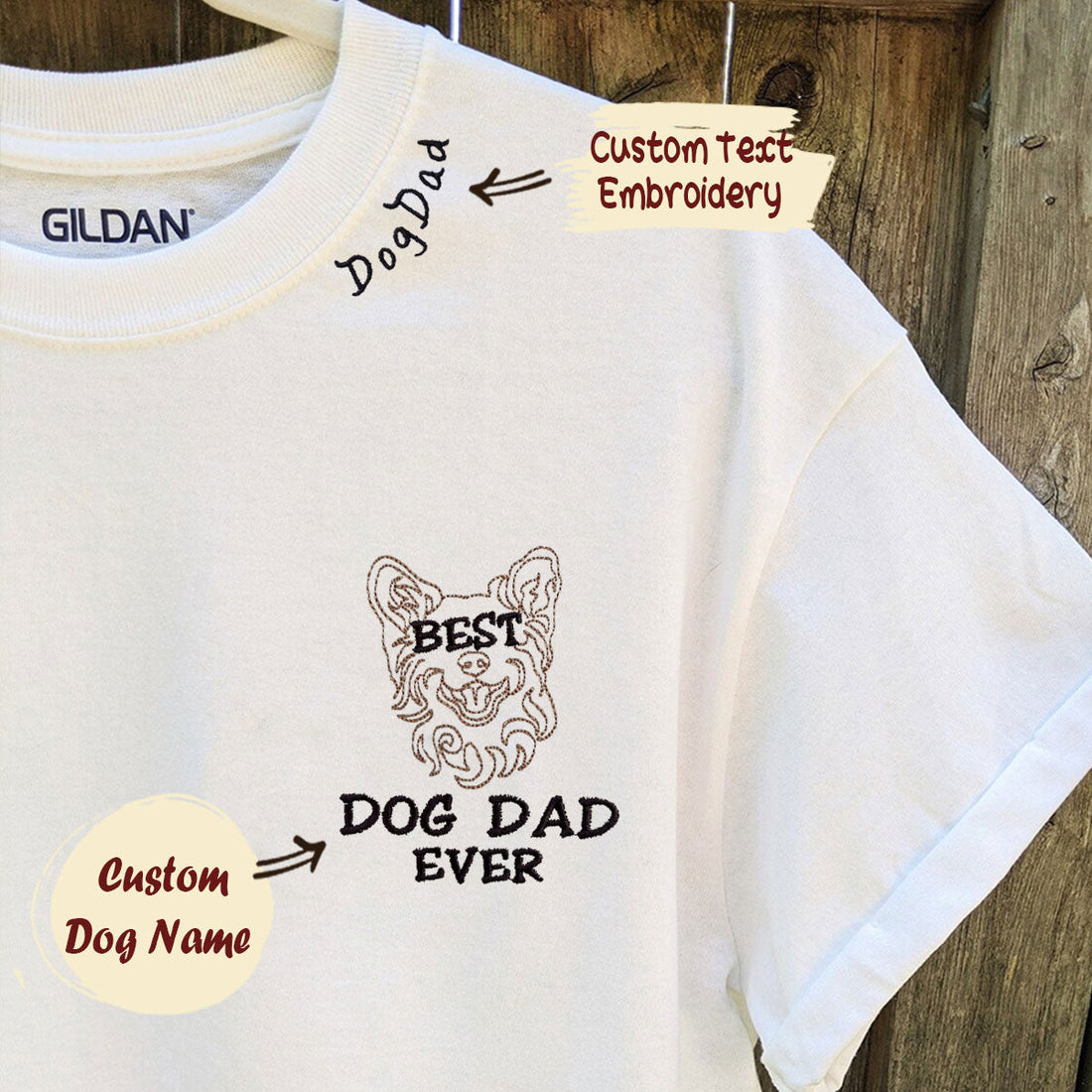 Personalized Best Corgi Dog Dad Ever Shirt Embroidered Collar, Custom Shirt with Dog Name, Best Gifts For Corgi Lovers