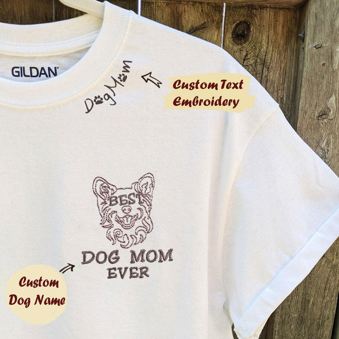 Personalized Best Corgi Dog Mom Ever Shirt Embroidered Collar, Custom Shirt with Dog Name, Best Gifts For Corgi Lovers