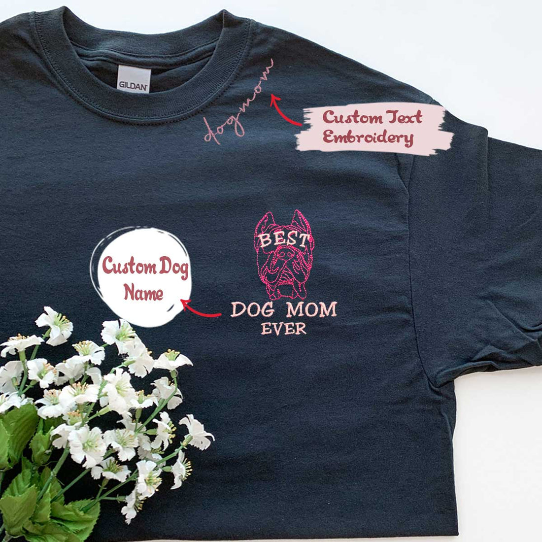 Personalized Best Cane Corso Dog Mom Ever Shirt Embroidered Collar, Custom Shirt with Dog Name, Cane Corso Gifts Dog Lovers