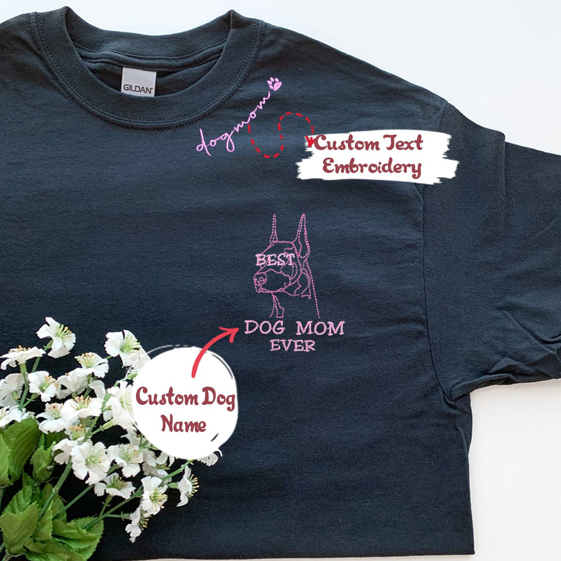 Personalized Best Doberman Dog Mom Ever Embroidered Colar Shirt, Custom Shirt with Dog Name, Best Gifts For Doberman Lovers