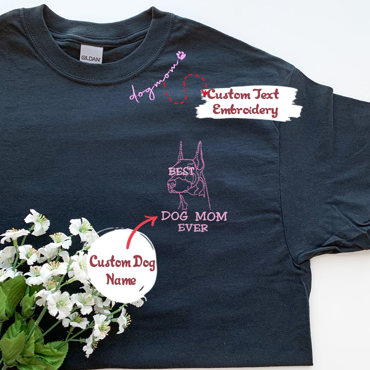 Personalized Best Doberman Dog Mom Ever Embroidered Colar Shirt, Custom Shirt with Dog Name, Best Gifts For Doberman Lovers