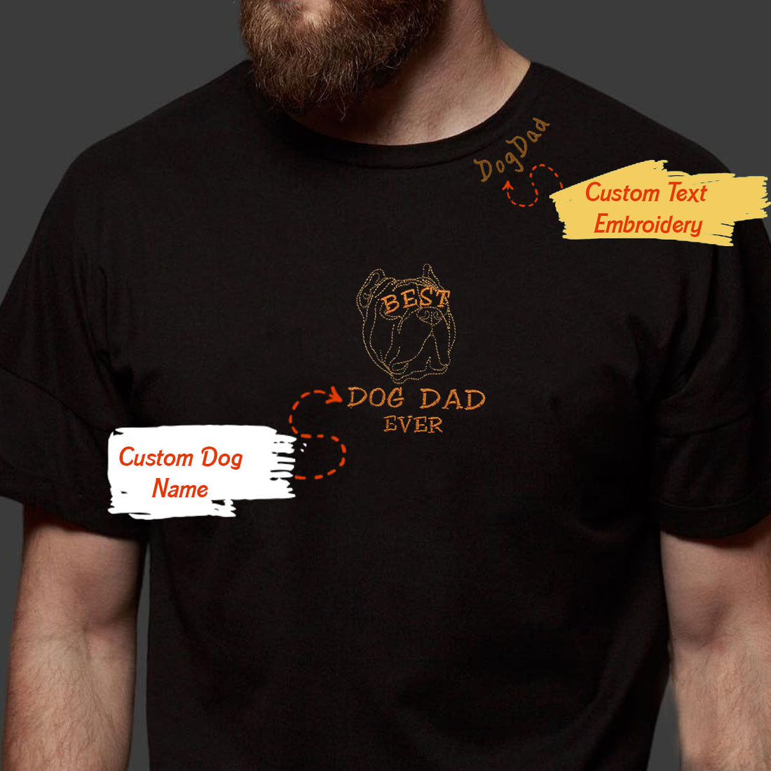 Personalized Best Pitbull Dog Dad Ever Embroidered Colar Shirt, Custom Shirt with Dog Name, Best Gifts for Pitbull Lovers