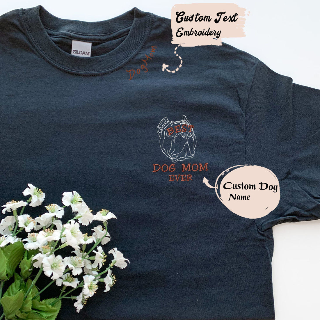 Personalized Best Pitbull Dog Mom Ever Embroidered Collar Shirt, Custom Shirt with Dog Name, Best Gifts for Pitbull Lovers