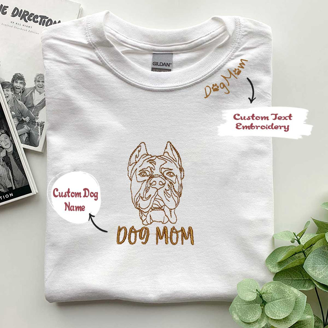 Personalized Cane Corso Dog Mom Shirt Embroidered Collar, Custom Shirt with Dog Name, Cane Corso Gifts Dog Lovers