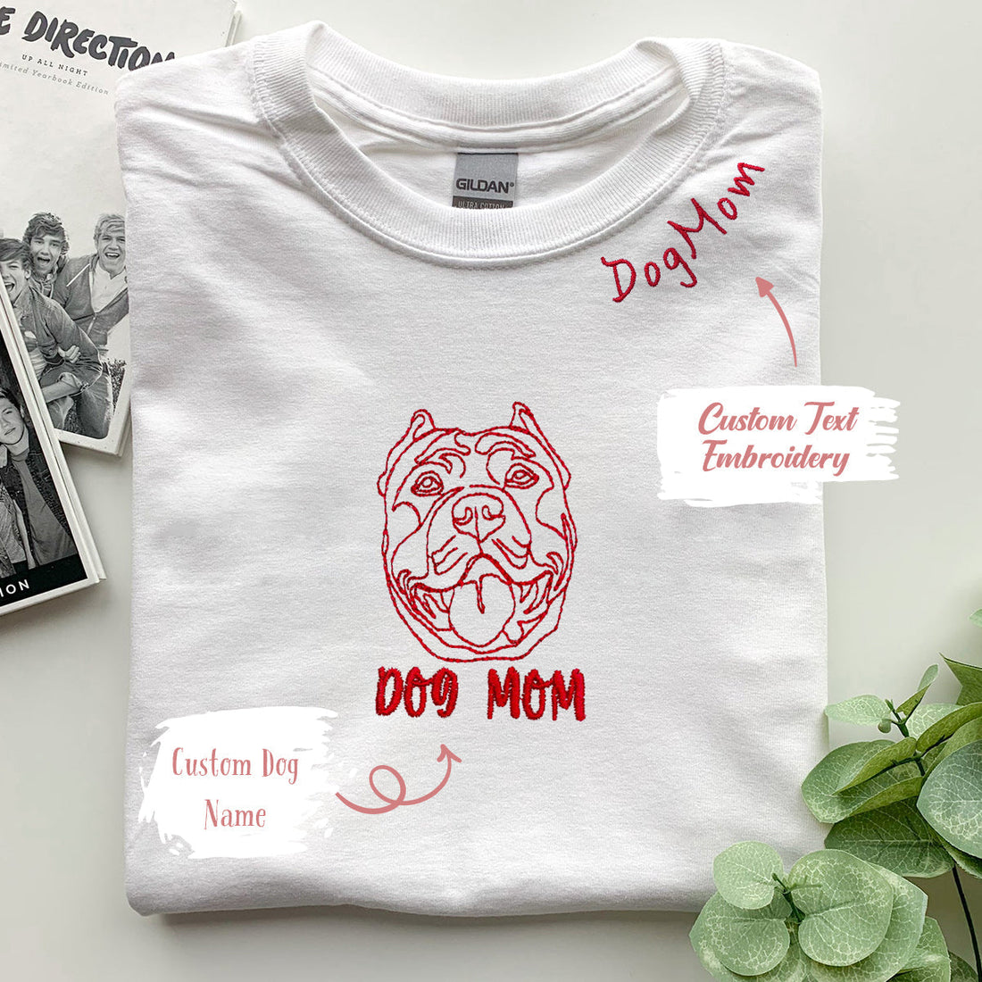 Personalized Pitbull Dog Mom Embroidered Collar Shirt, Custom Shirt with Dog Name, Best Gifts for Pitbull Lovers