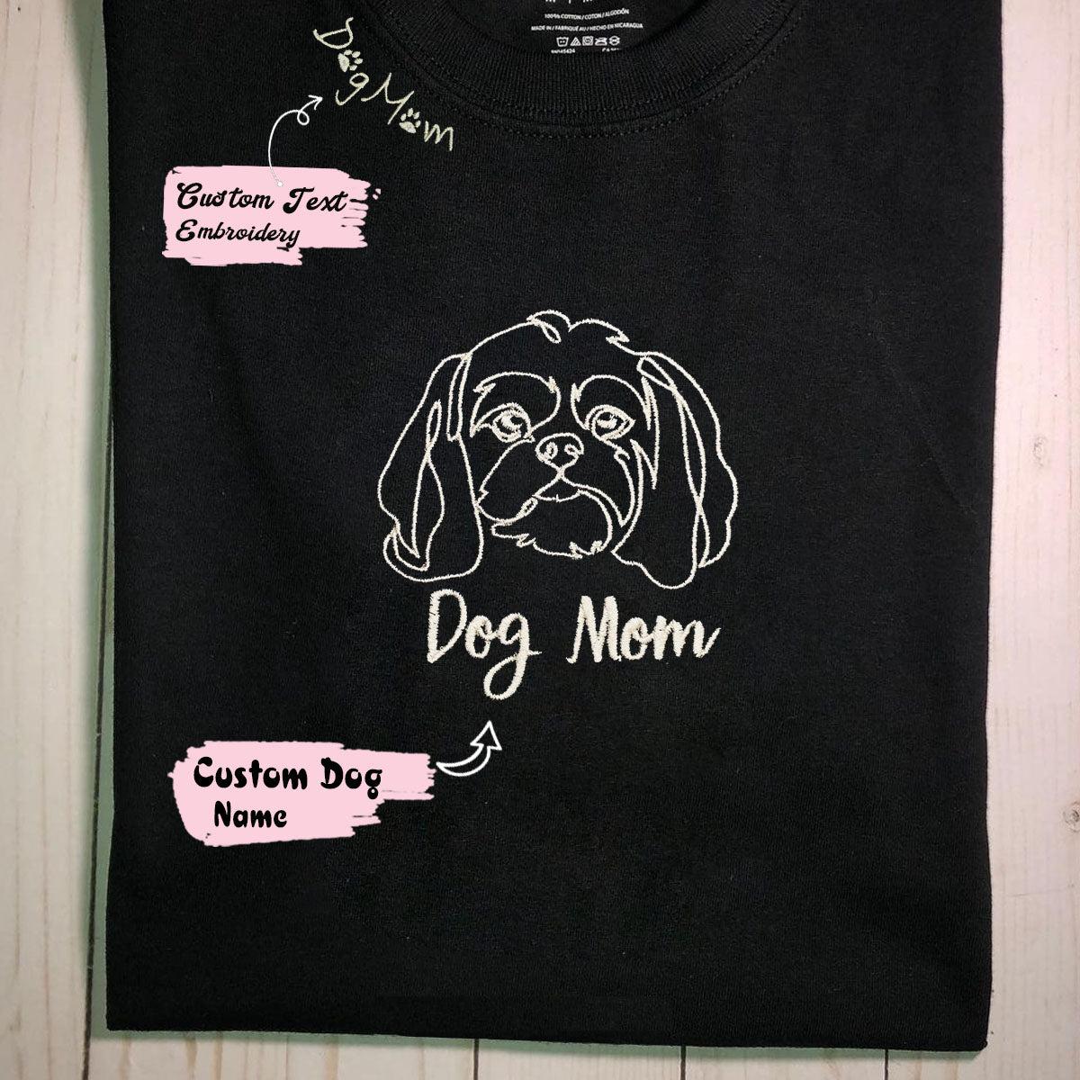 Personalized Shih Tzu Dog Mom Shirt Embroidered Collar, Custom Shirt with Dog Name, Best Gifts For Shih Tzu Lovers