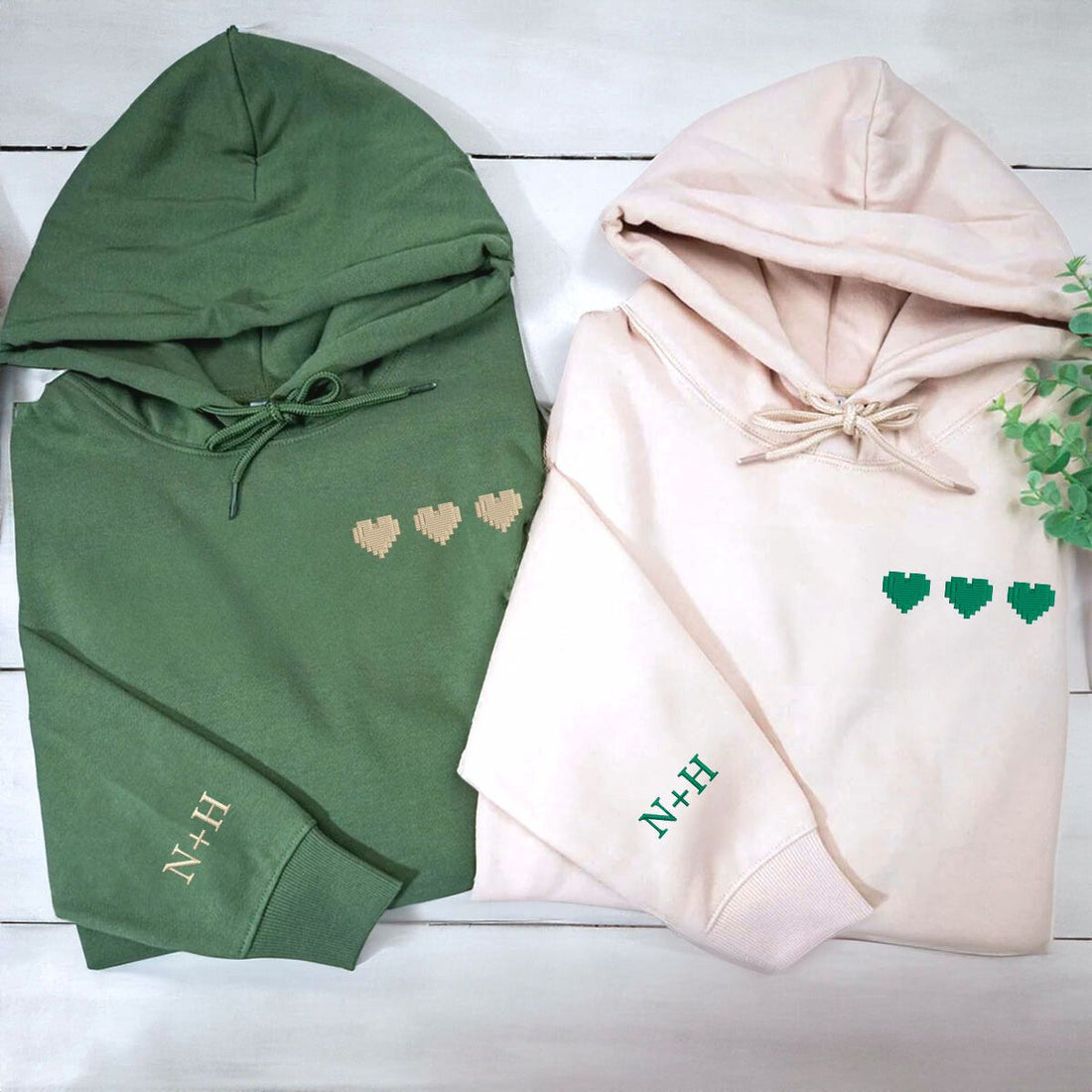 Custom Embroidered Pixel Hearts Matching Sweatshirt or Hoodie