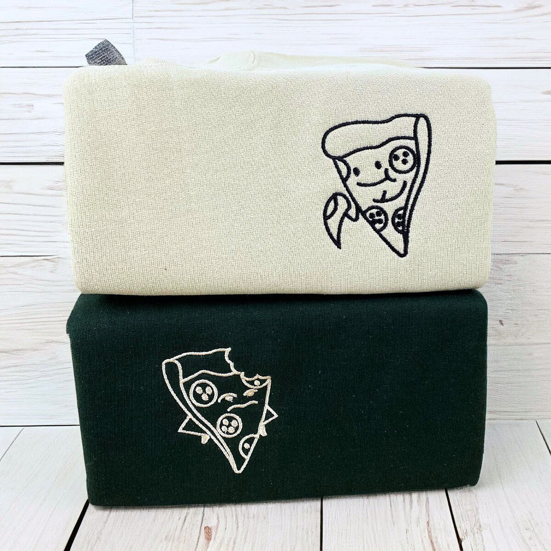 Custom Embroidered Pizza Bite Matching Sweatshirt or Hoodie