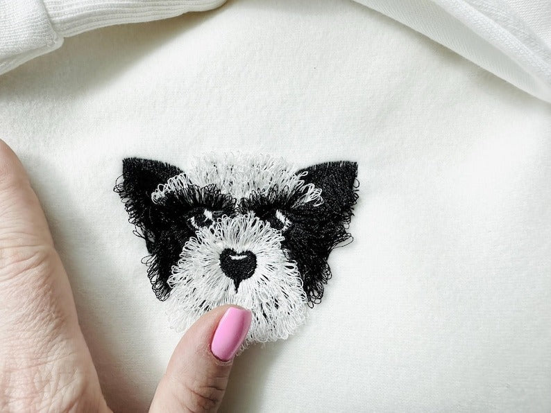 Puppy Border Collie Sheepdog face pet Fluffy Embroidered Sweatshirt, Fringe Embroidered Sweatshirt, Embroidered Sweatshirt