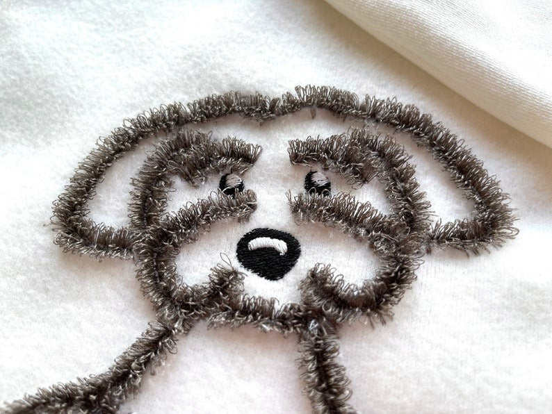 Puppy Maltese Dog Fluffy Embroidered Sweatshirt, Fringe Embroidered Sweatshirt, Embroidered Sweatshirt