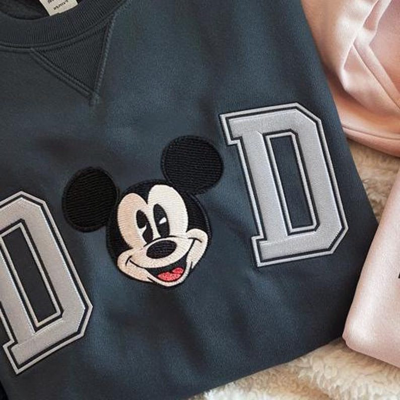 Retro Disney Minnie Mom Mickey Dad Embroidered Sweatshirt, Family Couple Matching Outfits, Minnie Mouse Mama Shirt, Mickey Mouse Dad Shirt