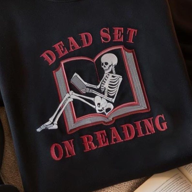 Retro Ghost Reading Books Embroidered Sweatshirt, Bookish Halloween Shirt, Teacher Librarian Halloween Gift, Book Lover Shirt, Read In Peace