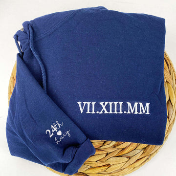 Birthday Gifts with Custom Date Roman Numeral Anniversary Hoodie, Sweatshirt Embroidered
